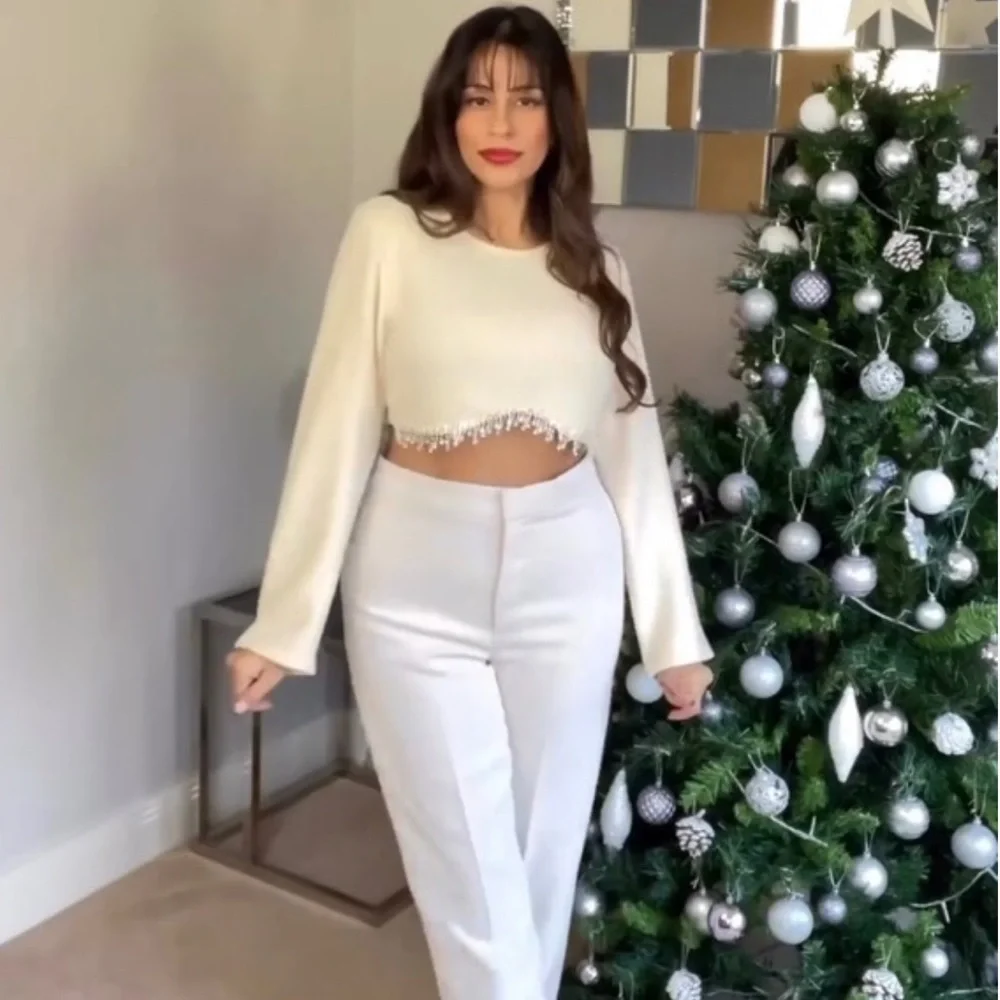 Zara SOFT SWEATSHIRT WITH RHINESTONES Pullover Cropped